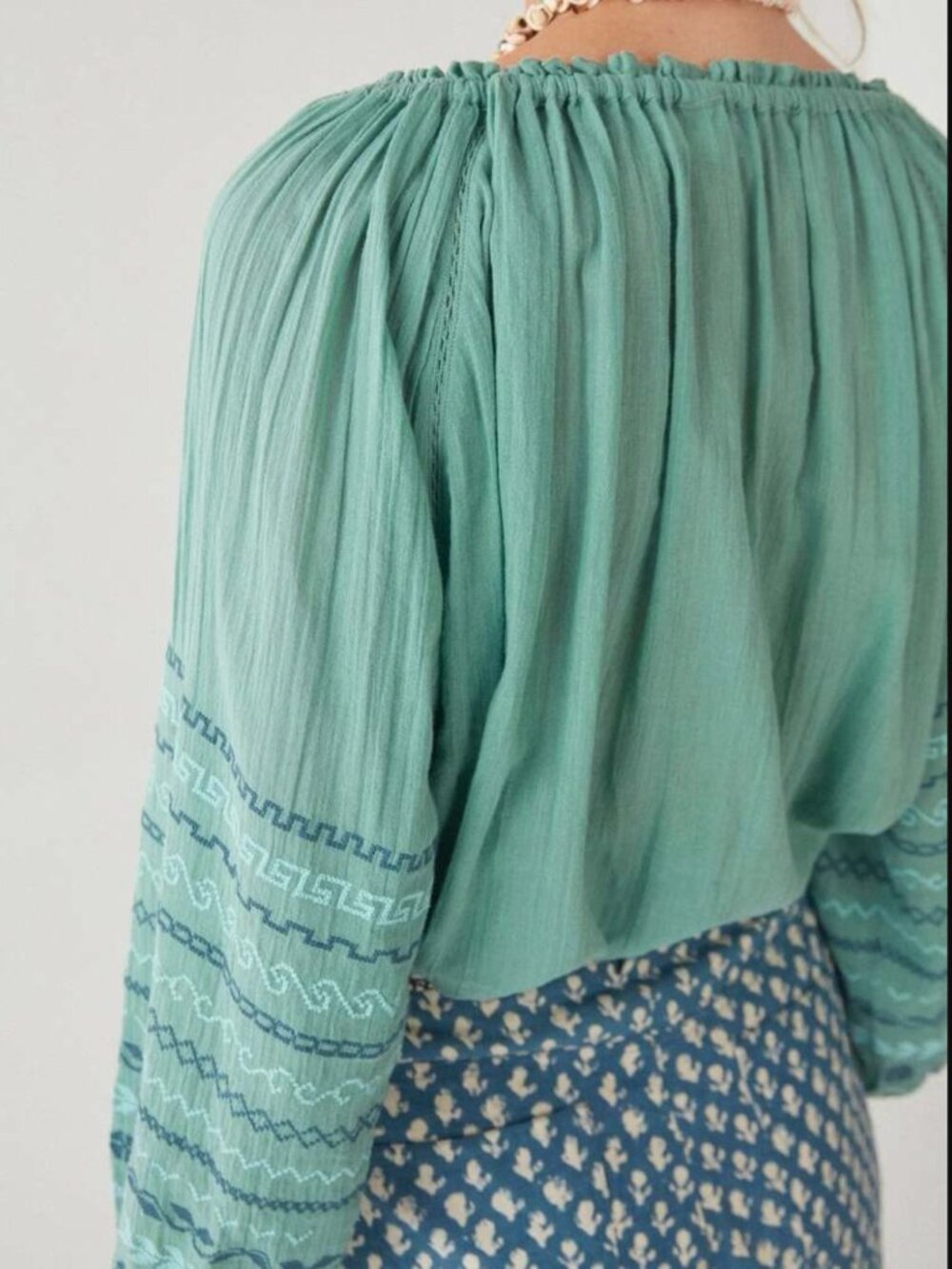 Maison Hotel Sybille Embroidered Blouse in Teal 100% Cotton - Picture 4 of 7
